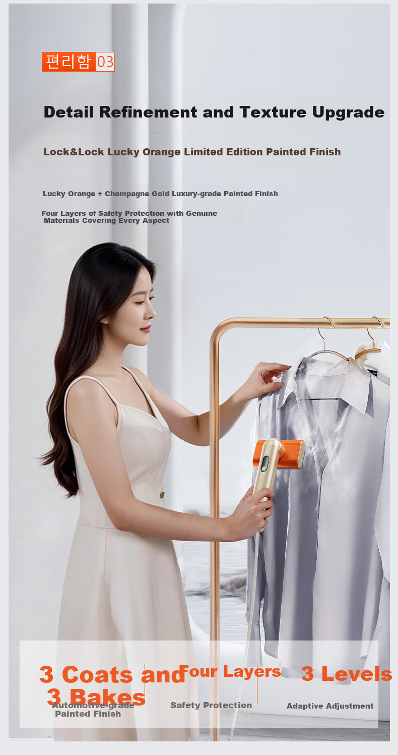 LOCK&LOCK Lucky Orange Handheld Garment Steamer Steam Iron Home Small Foldable Portable Travel Three-Layer Boost Electric Iron High Power 2026 New Model 520 Gift 15