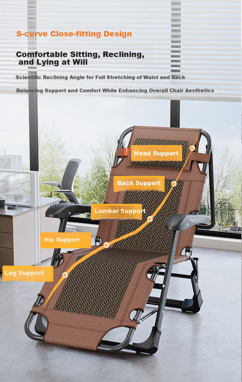 Aokai Fu Folding Bed Recliner Single Office Nap Bed Folding Chair Nap Chair Military Cot Wicker Weave 12