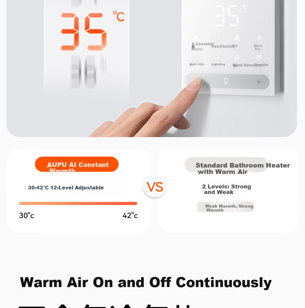 AUPU Smart Series AI Constant Temperature Scheduled Heating Bathroom Heater Fan Ventilation Lighting All-in-One S2 13