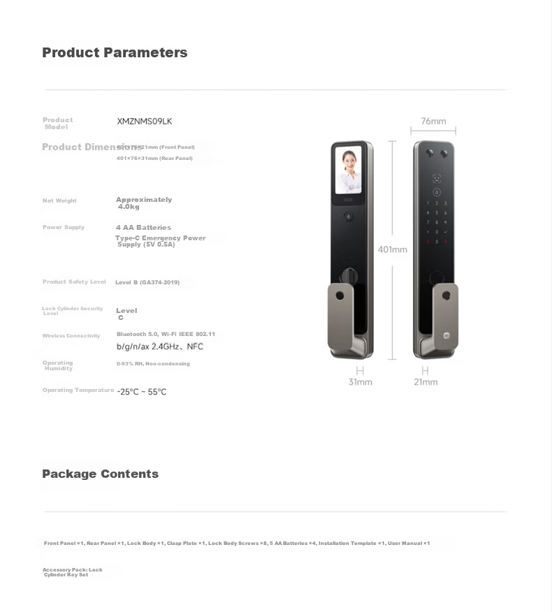 MI Xiaomi Smart Door Lock G500 Face Recognition Password Fingerprint Home Smart Lock Xiaomi Door Lock 14