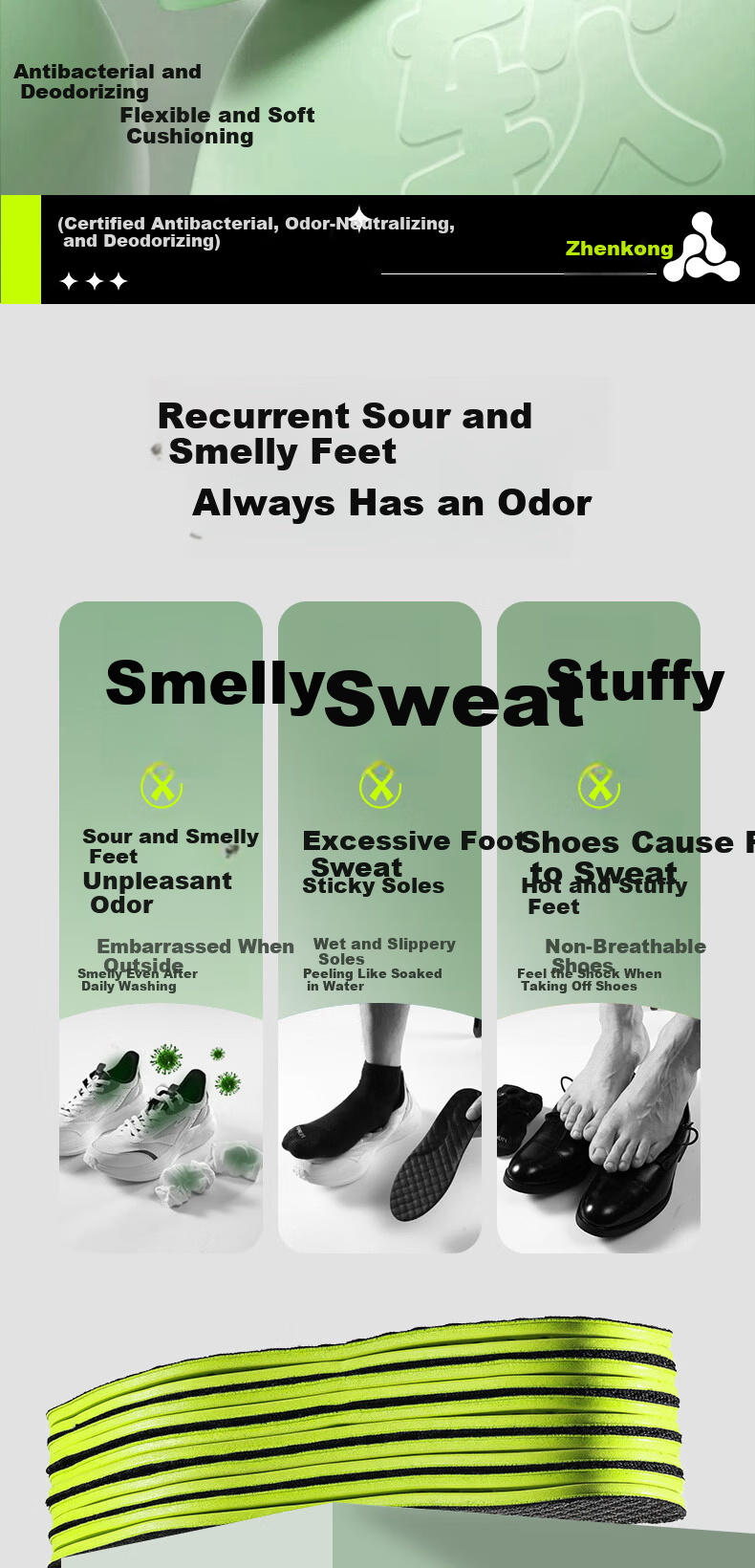 Footprint Tribe 2 Pairs Mugwort Odor-Resistant Insoles for Men Sweat-Absorbing Breathable Antibacterial Thin Deodorizing 3940 2
