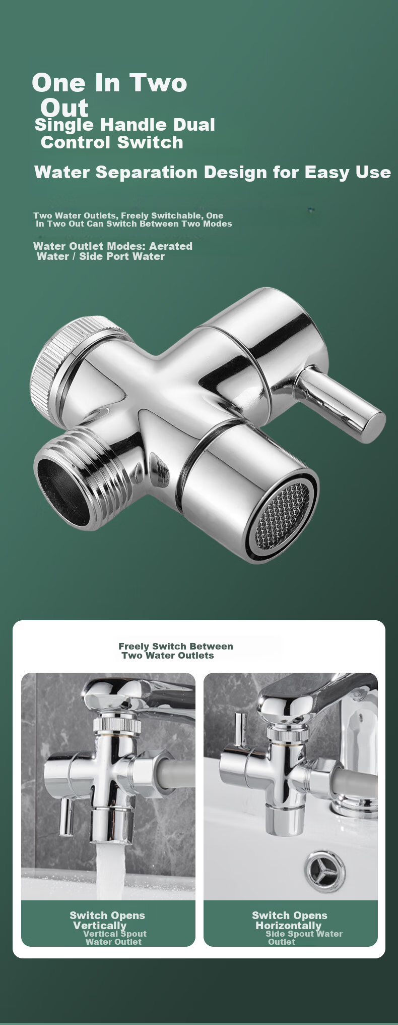 HSPA Faucet 1-in-2-out Adapter Shower Diverter Angle Valve Tee 1/2" Connector with Switch HS-96 5