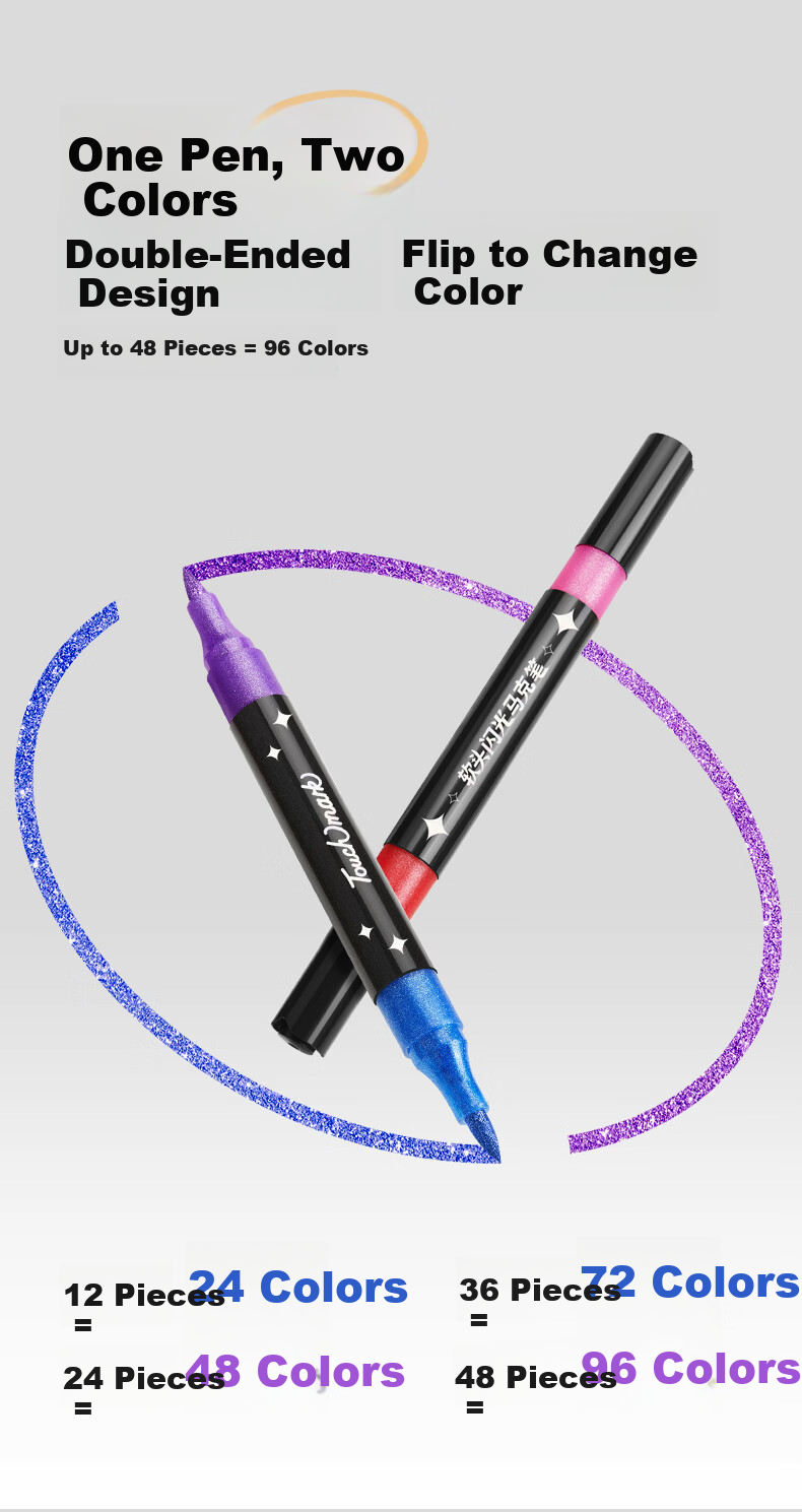 Touch Mark Dual-Ended Acrylic Markers 48 Colors Soft Tip 24pcs Glitter Gel Watercolor Fluorescent Pens for Students Journaling Kids Birthday Gift Free Shipping 3