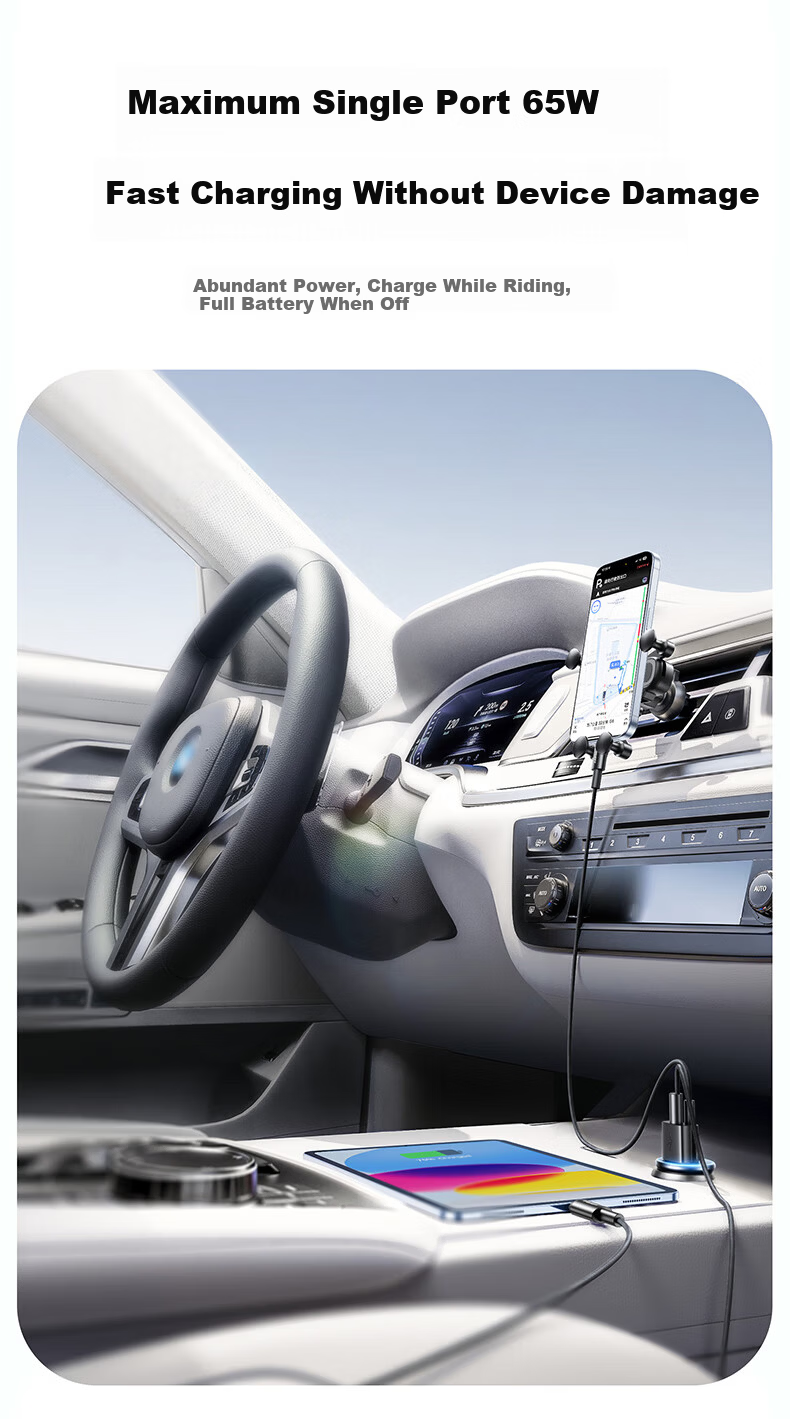 PISEN 136W Multi-Port Car Charger Super Fast Charging 3-in-1 Car Adapter Compatible with Apple 17, Huawei, Xiaomi 5