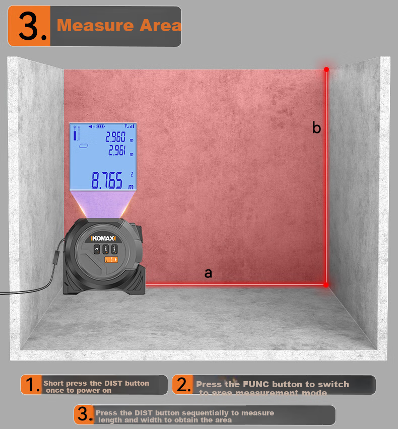 KEMAISI 3-in-1 Laser Distance Measuring Tape Infrared Rangefinder High-Precision Handheld Electronic Ruler Tape Measure for Carpentry 24
