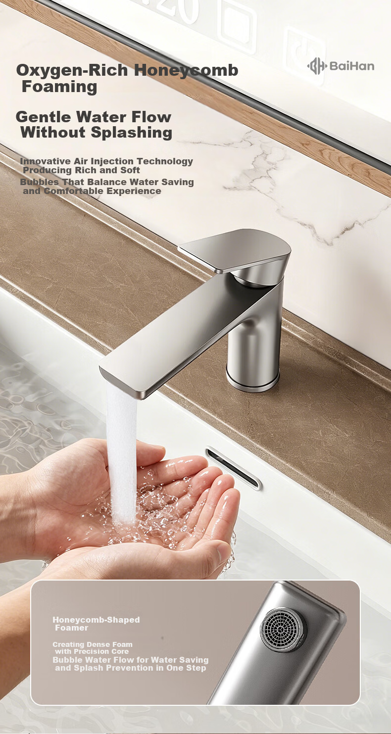 Baihan 304 Stainless Steel Bathroom Sink Faucet Basin Hot and Cold Dual Control Mixer Tap 6
