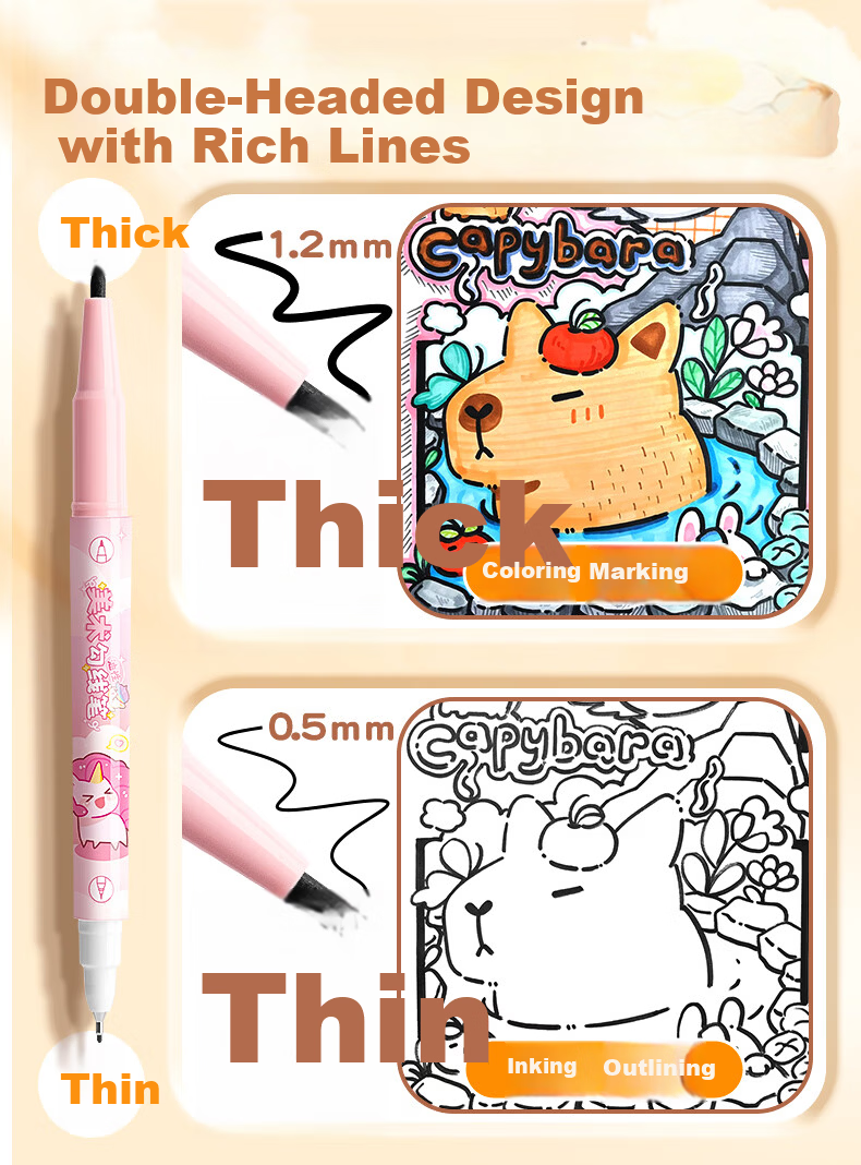 Kaba Bear Children's Black Double-Ended Outlining Pens 10-Pack Primary School Drawing Art Oil-Based Waterproof Markers Honey Bear 6