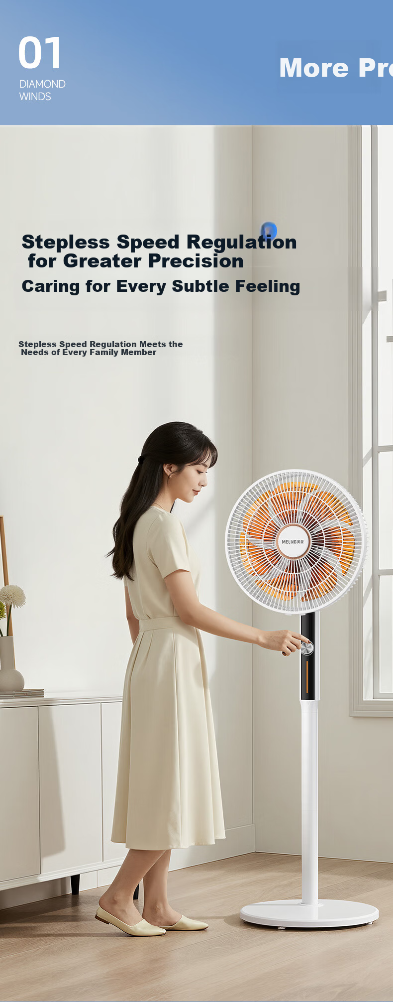 MeiLing Electric Fan/Floor Fan/Panel Fan [Level 1 Energy Efficiency + DC Inverter + Pure Copper Motor] Smart Home AI Voice Remote Control MPF-DL12621ZR Aromatherapy Model 3