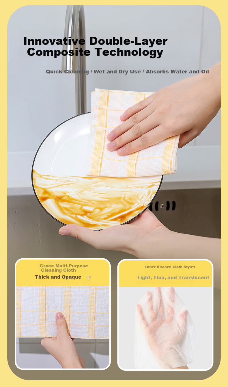 Grace Lazy Cleaning Cloth 25x25cm 45 Sheets Weekly Disposable Kitchen Dishwashing Cloth Lint-Free 4