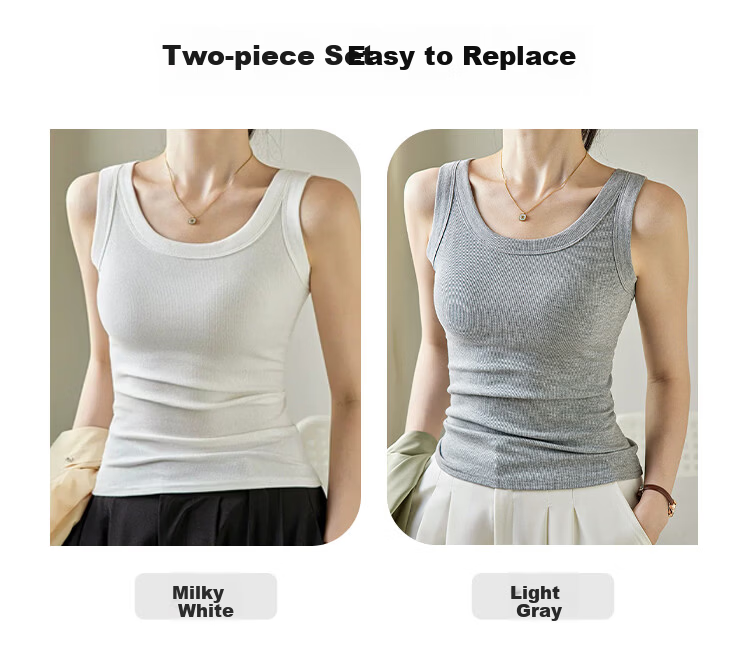 FitonTon Women's Ribbed Slim Fit Camisole Vest, Double Pack, 2XL 10