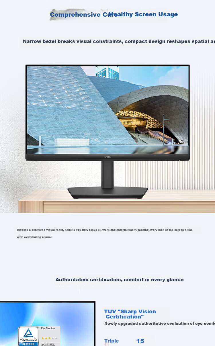 DELL 23.8-inch Office Monitor FHD Low Blue Light Flicker-Free Wall-Mountable Design Computer Display E2425HM 2