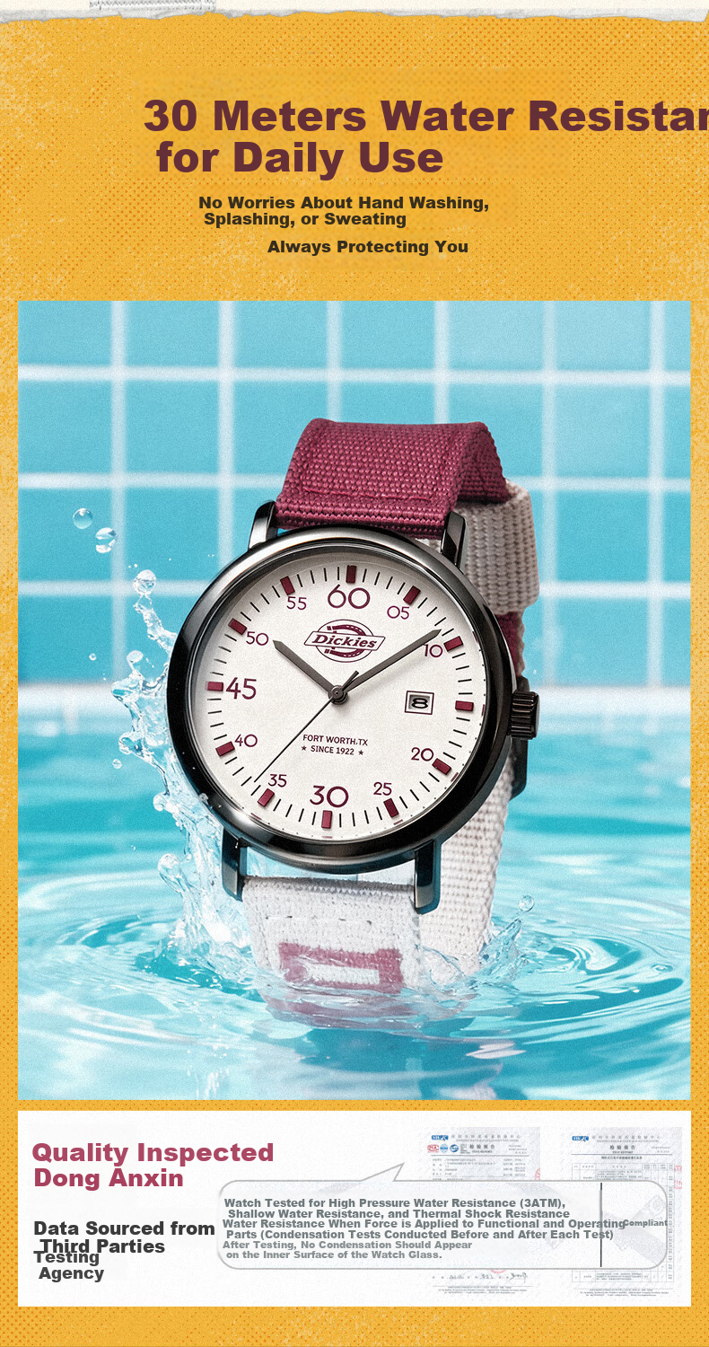 Dickies Student Watch for Girls Quiet Exam Sports Calendar Quartz Canvas CL-686 Red 8