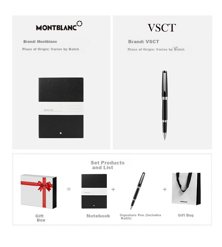 MONTBLANC Black Notebook + Italian Pinafore Signature Pen Set, Basic Version, Father's Day Gift 23