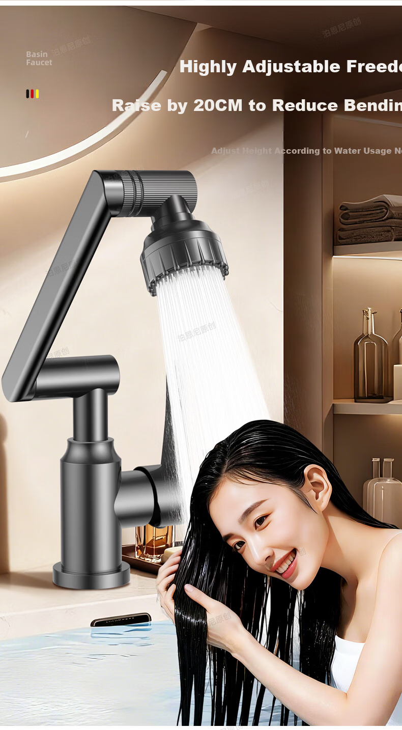 BOONEN Basin Faucet Mechanical Arm Lucky Cat Washbasin Bathroom Universal Rotatable Hot and Cold Mixer Tap 10