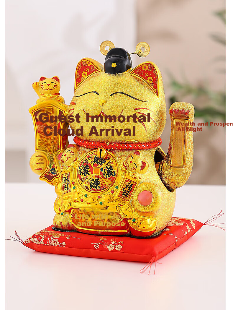 Huaxuanlin New Fortune Cat Ornament Electric Battery Operated Waving Hand Lucky Cat for Home Office Reception Opening Gift 6