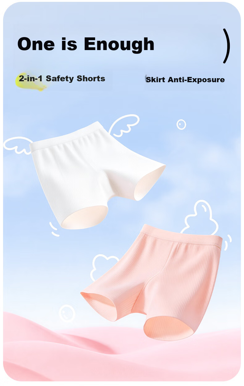 Modal Girls' Safety Shorts Summer Thin Breathable Ice Silk Seamless Children's Underwear Anti-Exposure Two-in-One Bottoming Boxer Shorts 2