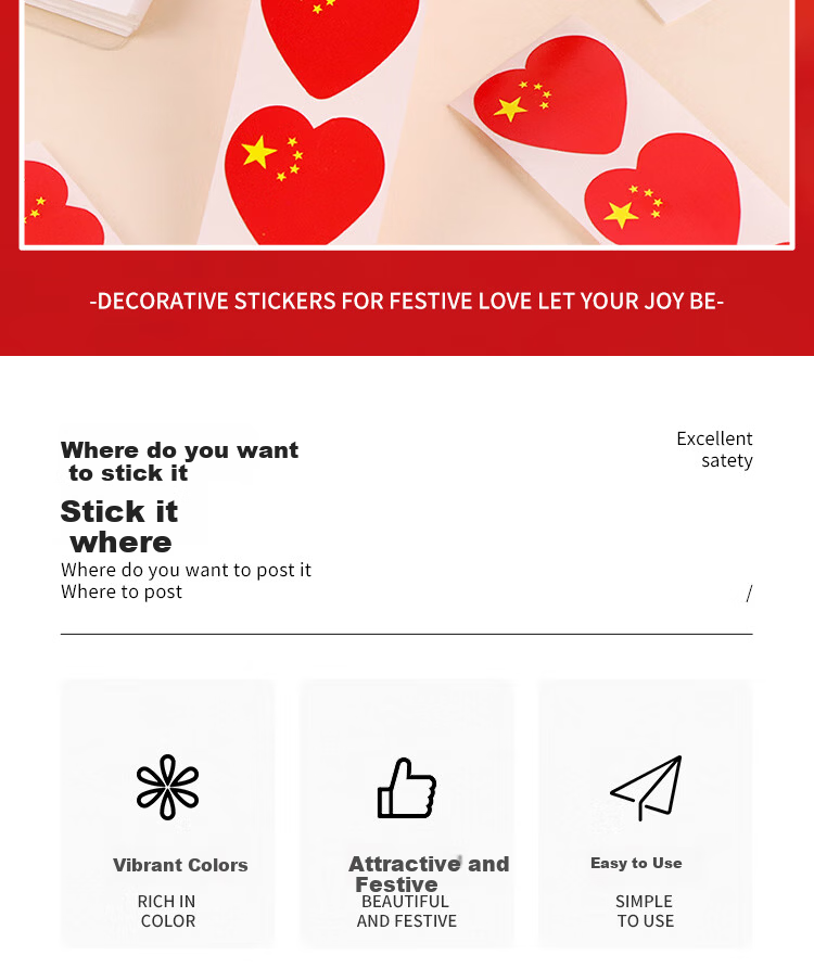 E-Muguo Small National Flag Stickers National Day Decoration Flag Face Stickers Small Red Flag Decoration Patriotic Stickers 200 Pieces 2