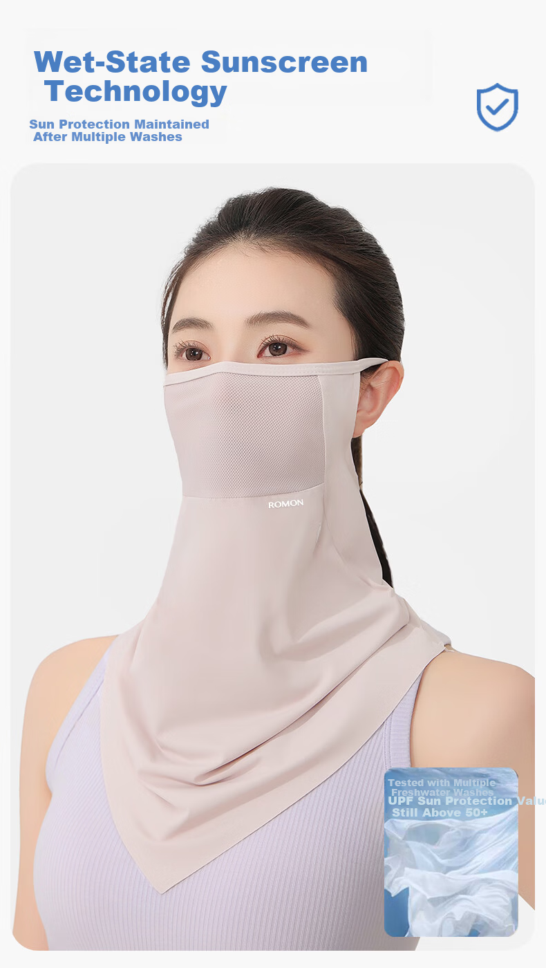 Romon Breathable Sunscreen Face Mask for Women, Ear-Hook UV Protection Full Face Cycling Ice Silk Veil Mask for Men 5