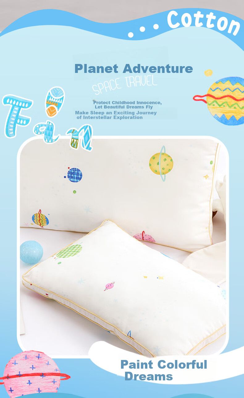 Fuanna Kids Pure Cotton Class A Antibacterial Fiber Pillow Core Student Children's Pillow 60*40cm 2