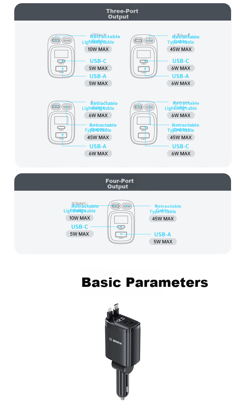 BOSCH SC580 Car Charger Super Fast Charging Cigarette Lighter Adapter Triple USB Car Charger Super Fast Car Charging Head 18