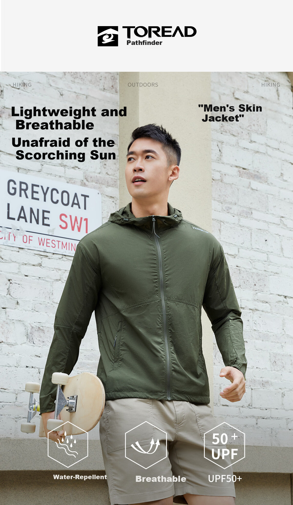 TOREAD Men's Sun Protection Jacket Spring Summer Outdoor Lightweight Breathable Water-Repellent UPF50+ Hooded Skin Jacket TAZZBM81780 1