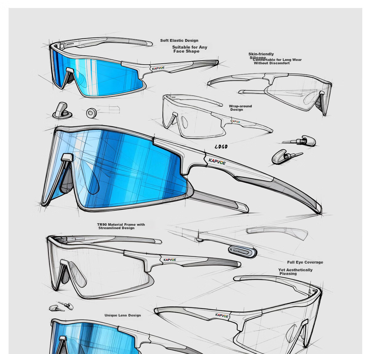 KAPVOE Windchase Running Glasses Marathon Photochromic Professional Outdoor Windproof Goggles Unisex Sunglasses 36