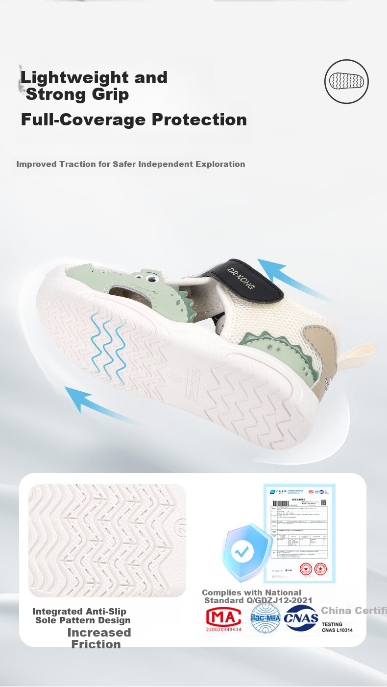 DR·KONG Toddler Walking Shoes Summer Boys Baby Soft Sole Comfortable Closed-Toe Sandals 2B13A2030AM Beige/Green Size 19 6