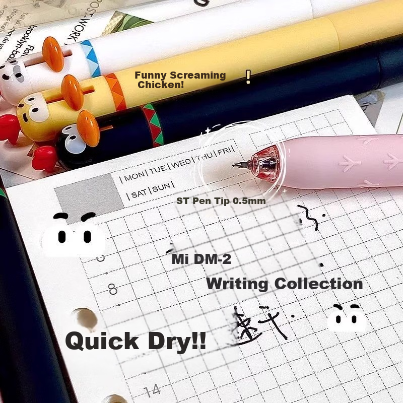GOTOVAN Cute Chick Push-Button Gel Pen Funny Stress-Relief High-Value Adorable 0.5mm Quick-Dry Smooth Exam Pen Black Ink Ballpoint Signature Pen 5
