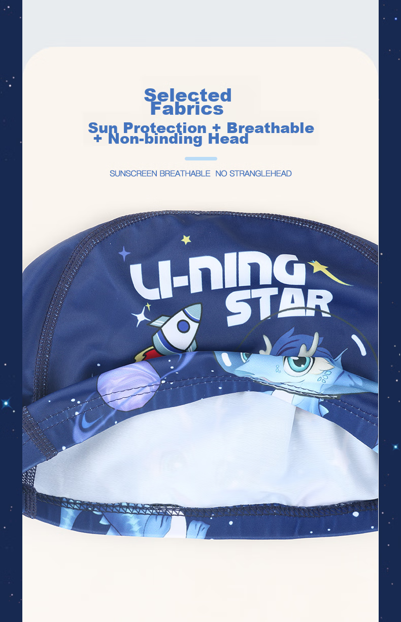 LI-NING Children's Swim Cap, Cartoon Ear Protection Non-Binding Swimming Fabric Cap for Boys And Girls, LNMT616-2 Pink 6