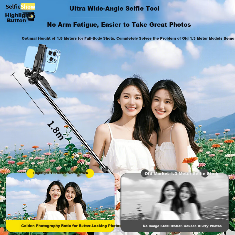 Liangdianpai L16SS Selfie Stick Tripod Selfie Tool Floor Phone Holder Anti-Shake Photo Universal Live Streaming Stand 360-Degree Rotating Handheld Travel Portable Outdoor Shooting Mount