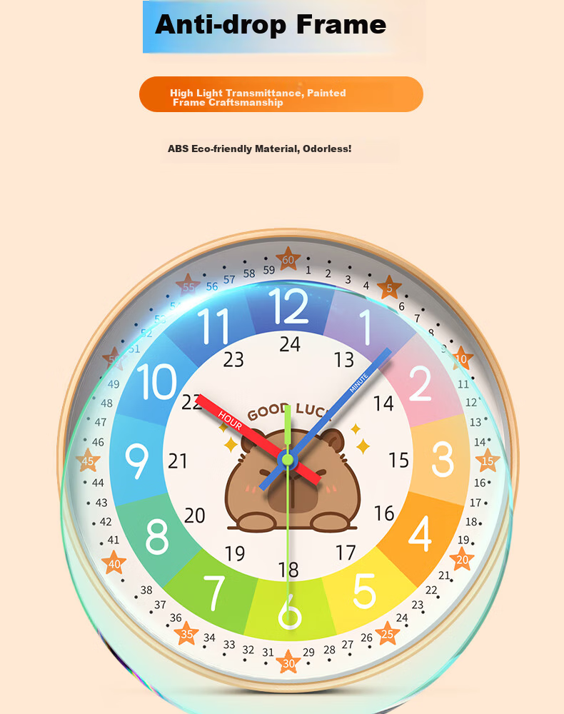 Zhong Xiaobai Wall Clock 2026 New Cartoon Silent Quartz Clock for Living Room Kids Bedroom No Drilling Required 11