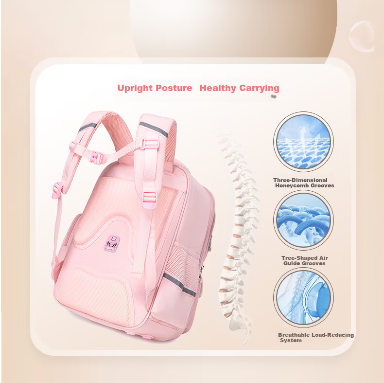 SNOOPY Lightweight Primary School Backpack Children's Ergonomic Anti-Back Pain Shoulder Bag for Grades 1-3 Pink Small Size 4