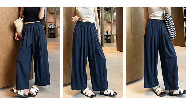 Demana Pear-Shaped Comfort Zone Summer Simple Style Nine-Point Straight Elastic Waist Slim Fit Petite Versatile Women's Casual Pants 6