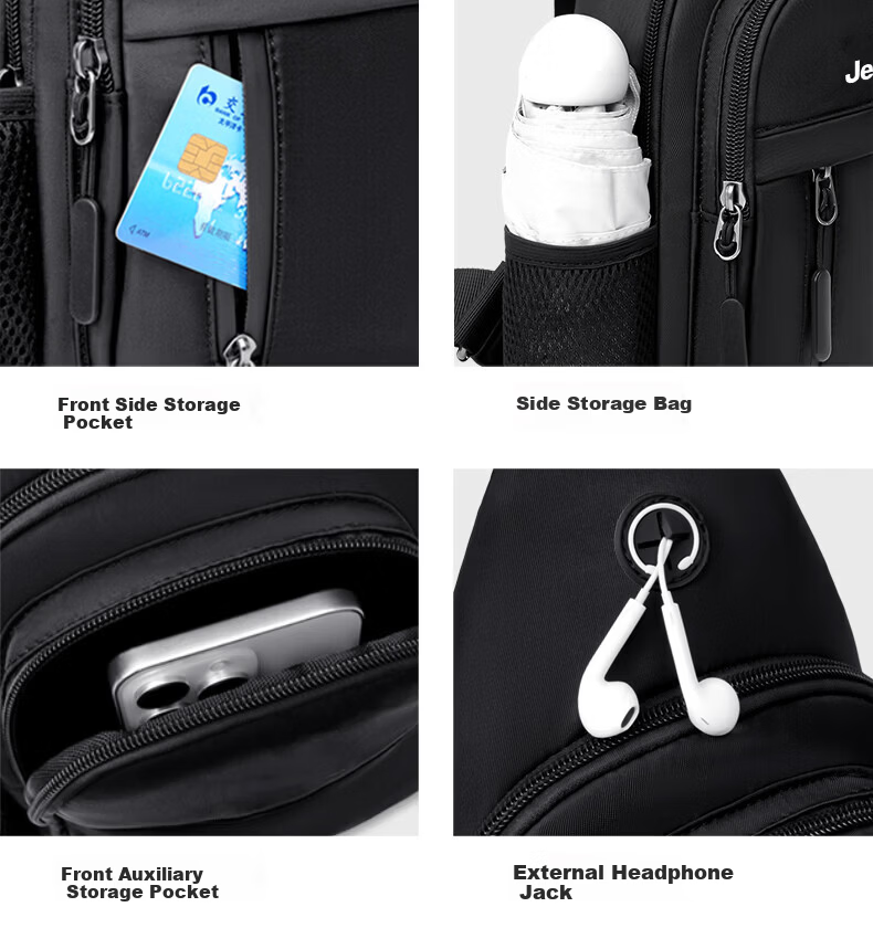 JEEP Men's Casual Commuter Large Capacity Crossbody Bag Water-Resistant Chest Bag Outdoor Travel Small Shoulder Bag for Phones 4