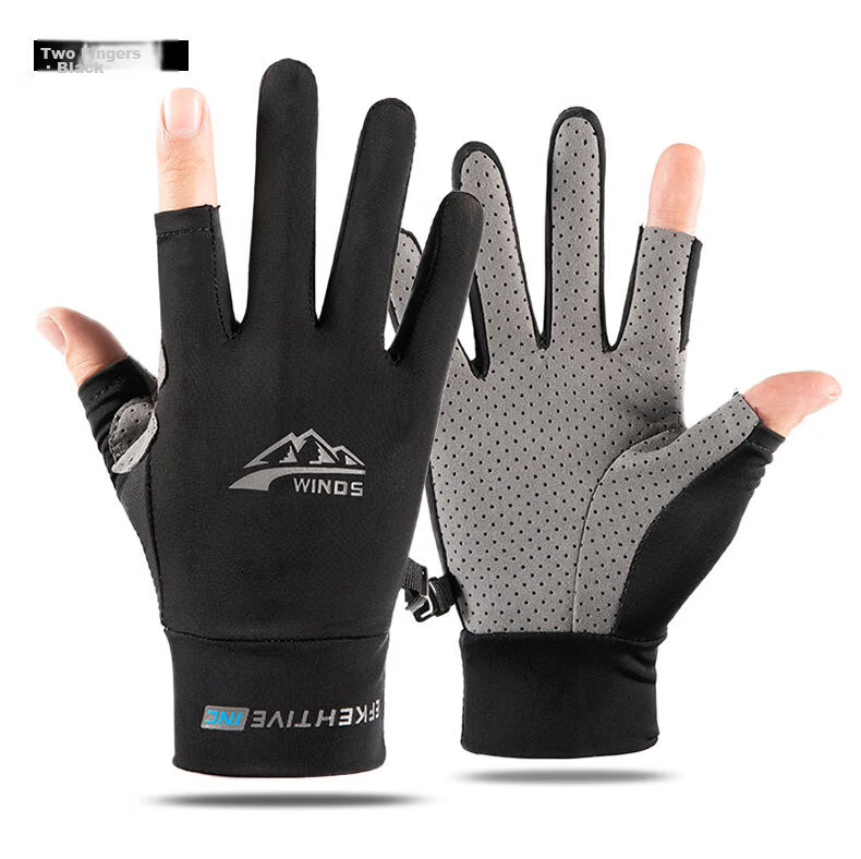 Jian Cai Sunscreen Gloves Women Non-Slip Quick-Dry Breathable Summer Thin Fingerless Ice Silk Fishing Gloves Outdoor Cycling Gloves Men 18
