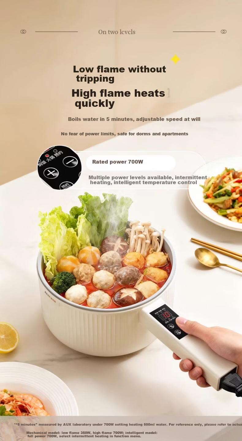 AUX Electric Cooking Pot Multi-Functional Small Hot Pot 2.2L Student Dormitory All-in-One Noodle Cooker Stew Rice Pot DR226 Titanium Coating + Steamer Basket 10