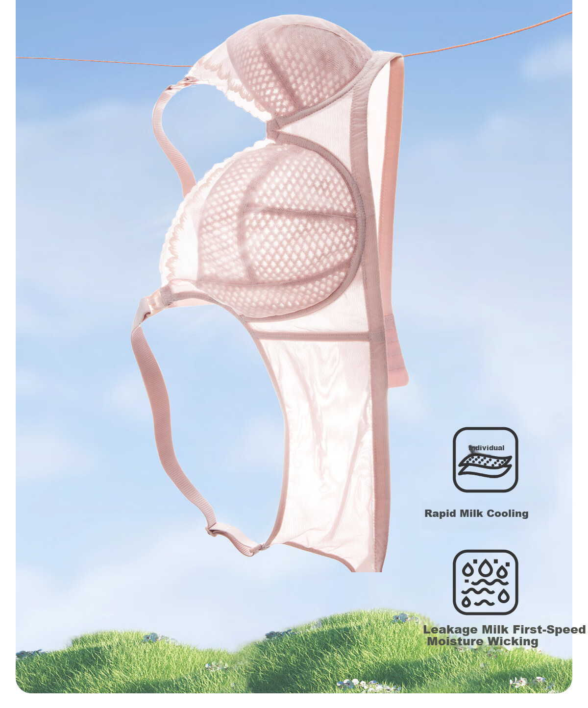 JOYNCLEON Honeycomb Cup Nursing Bra Summer Thin Maternity Breastfeeding Anti-Sagging Pink L 7