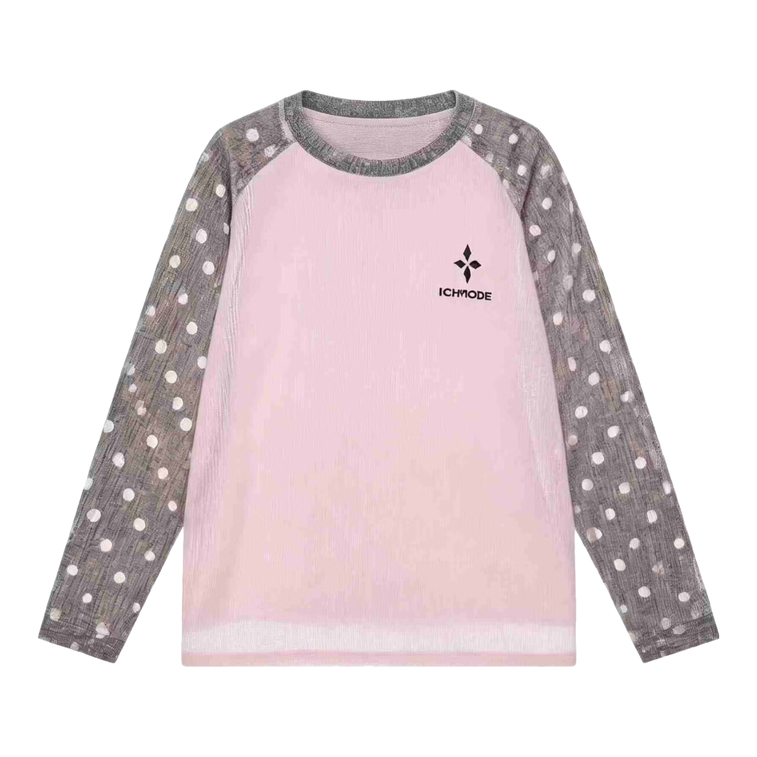 ICH MODE Polka Dot Raglan Sleeve Color Block Long Sleeve T-Shirt Physical Sun Protection Sheer Breathable Summer Top for Women Pink XL