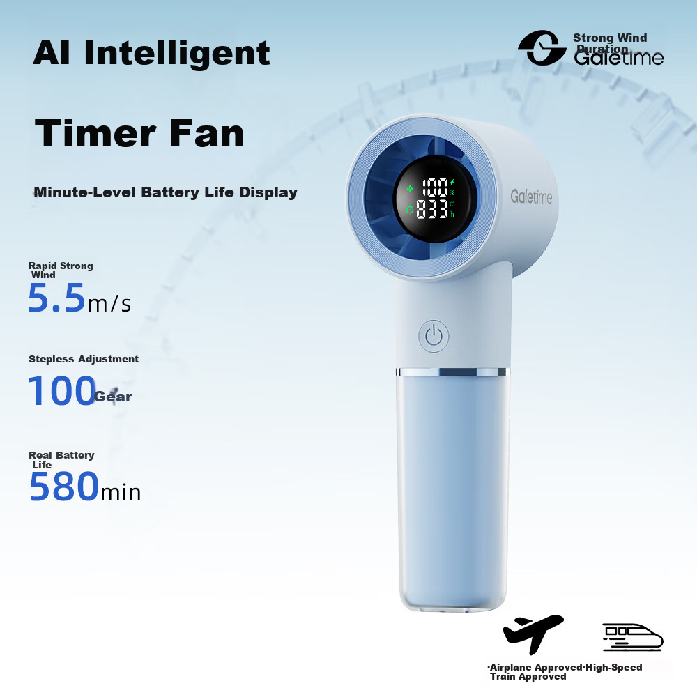 DaFengTime Innovative Display Endurance Technology Handheld High-Speed Timer Mini Fan Portable Small Student Dormitory Outdoor Mini Long Battery Life Rechargeable Energy-Saving Fan