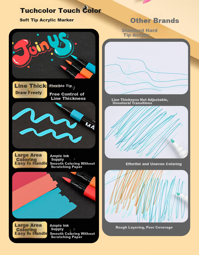 Touchcolor Soft Tip Acrylic Markers for Kids, Safe Non-Toxic Watercolor Pens, Layerable, Opaque, Mess-Free, Kindergarten Art Craft Brushes, 80 Colors 2