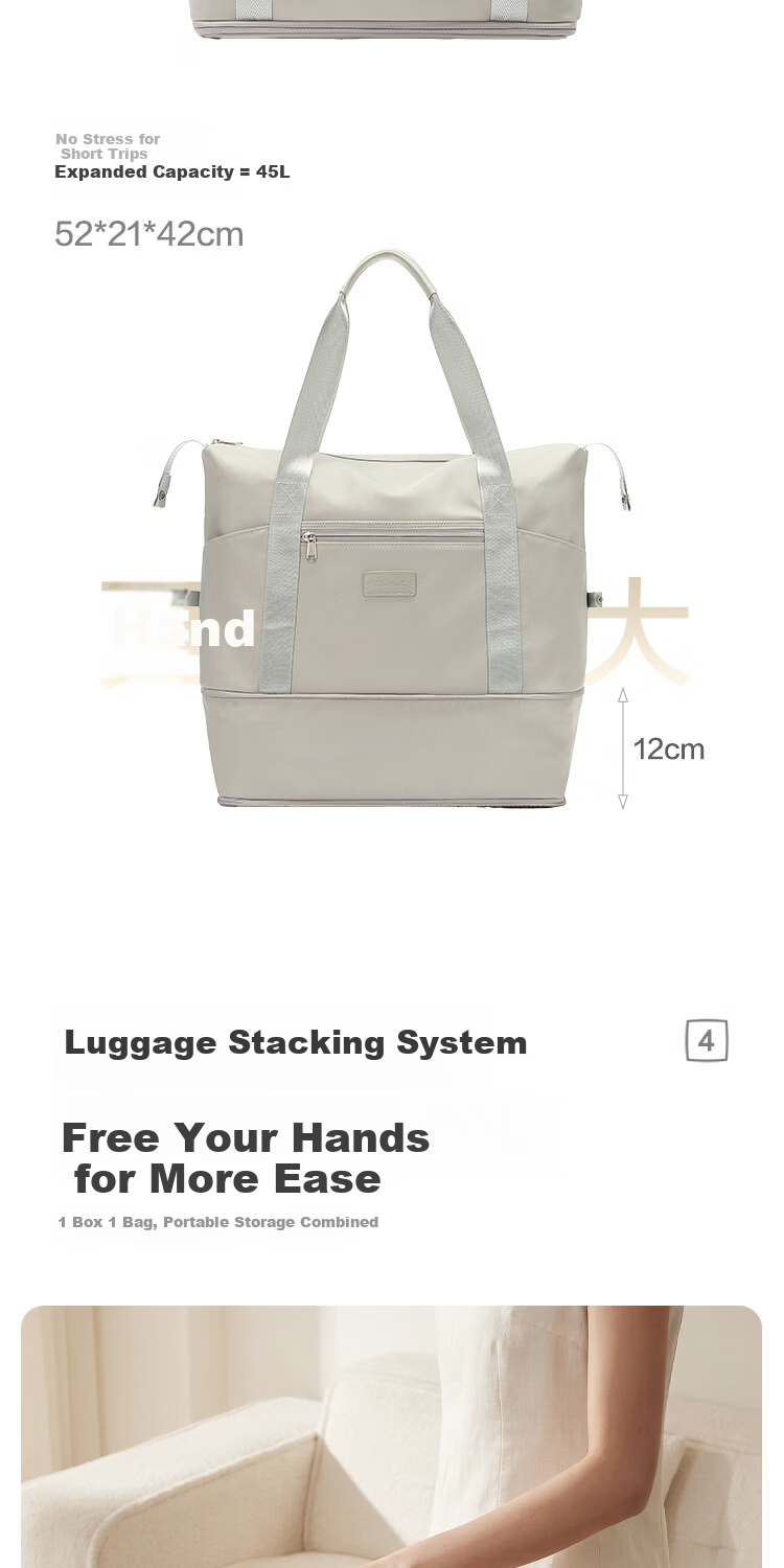 HLA Travel Bag Large Capacity Lightweight Expandable Storage Handbag Gym Sports Luggage Warm Mist Gray 4