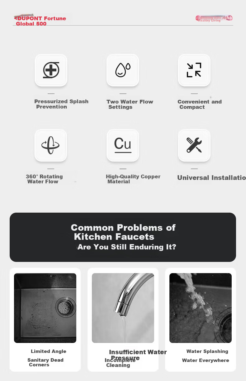 DU PONT Upgraded Dense Foaming Faucet Extender 360° Rotatable Kitchen Faucet Splash-Proof Nozzle D-Q013S 2