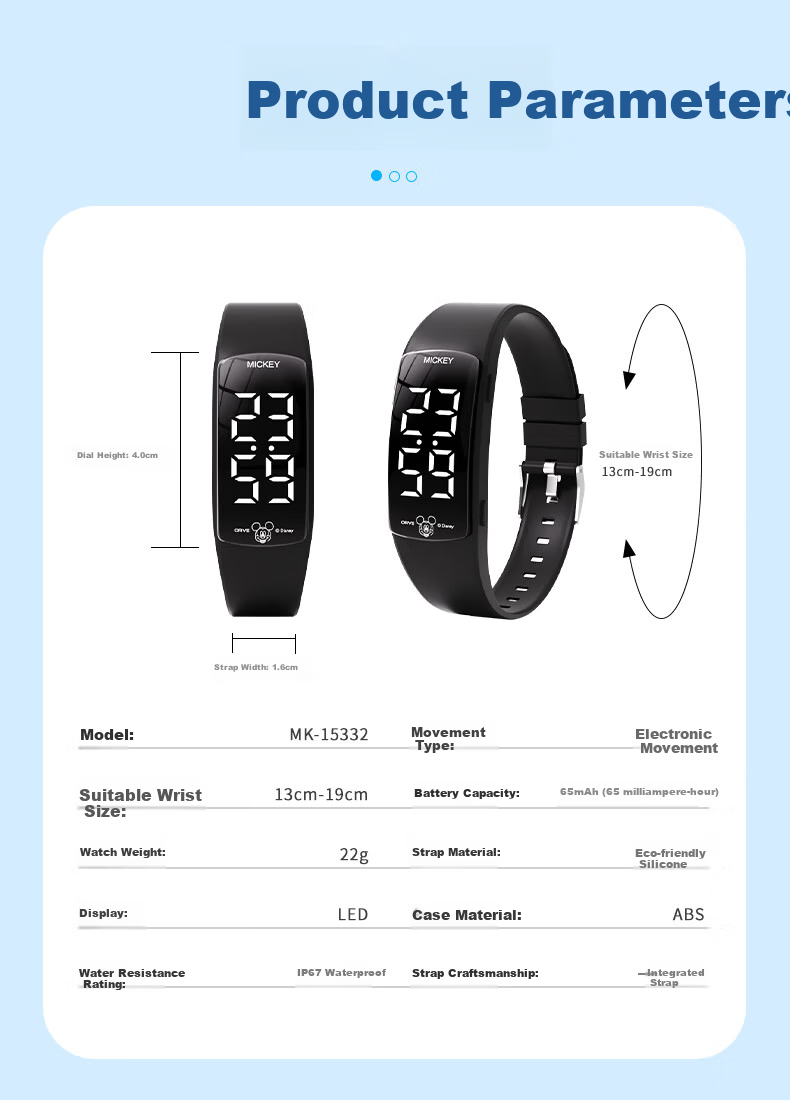 Disney Mickey Student Watch Waterproof Sports Teen Boys Dormitory Wake-up Alarm Vibration Digital Watch 15