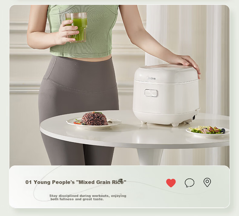 Midea Low-Sugar Rice Cooker 2L Rice and Soup Separation Double Heating Non-Stick Fluorine-Free Inner Pot Multifunctional Small Rice Cooker for 1-3 People MB-RC207L 5