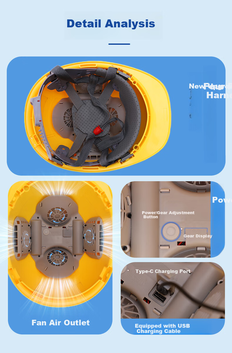 Norrisan New National Standard Built-in Fan Safety Helmet Cooling Summer Sun Protection Temperature Reduction ABS Smart Helmet with Fan Construction Site Rechargeable V-Type 3 Fans Bluetooth - White 9