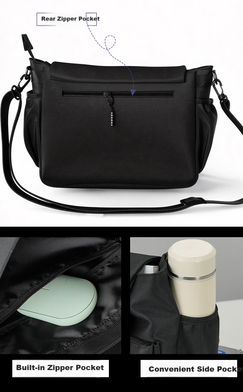 HP Men's Casual Large Capacity Khaki Crossbody Shoulder Bag with Magnetic Buckle for Commuting and Travel 4