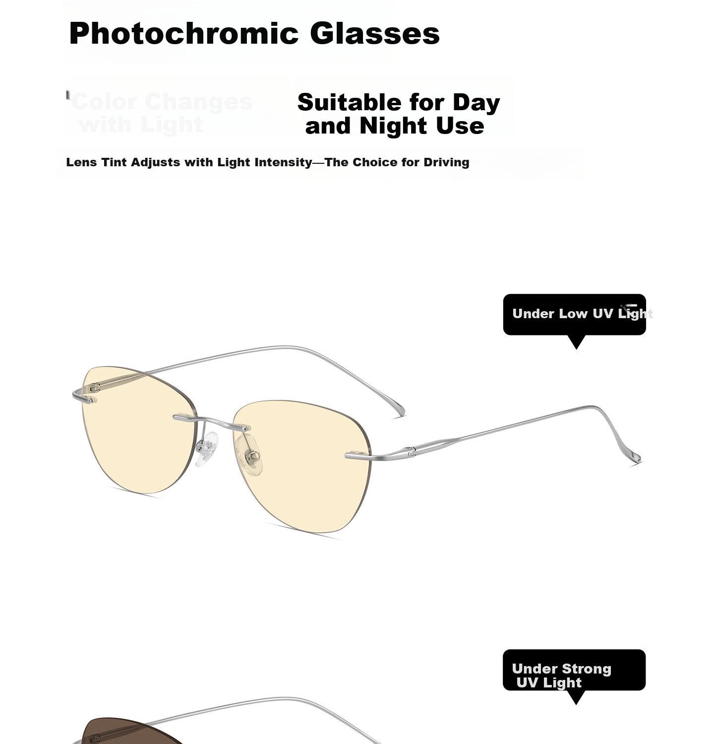 CAPONI Frameless Titanium Night Vision Sunglasses Women Photochromic Day and Night Dual-Use UV Protection Driving Sunglasses Men 12