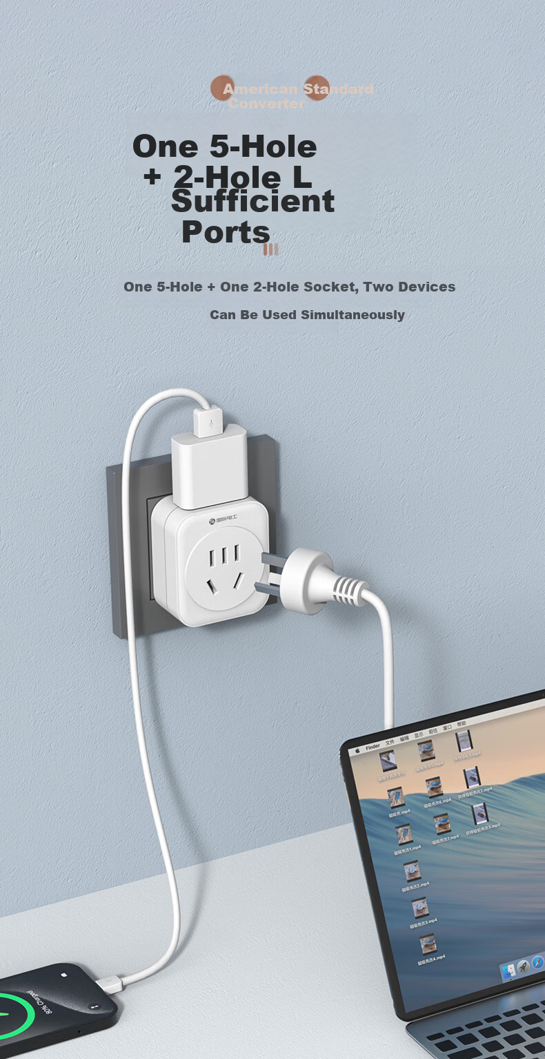 International Electrical American Standard Conversion Plug 2500W High Power Travel Socket Adapter Converter for USA Mexico Canada Philippines Colombia 8