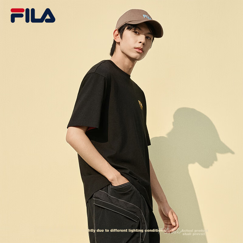 FILA Official Couple's Knitted Short Sleeve Shirt 2026 Summer Fashion Casual Unisex Loose Cat Embroidery T-Shirt