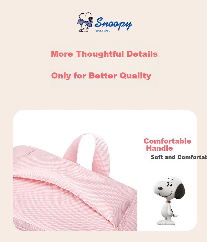 SNOOPY Lightweight Primary School Backpack Children's Ergonomic Anti-Back Pain Shoulder Bag for Grades 1-3 Pink Small Size 11